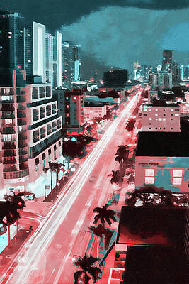Landscape Painting - Miami Cityscape - 07 by AM FineArtPrints