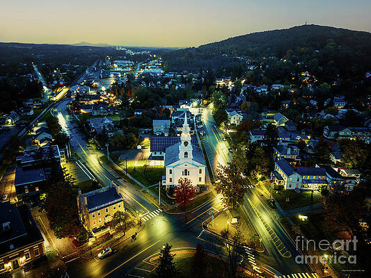Sunset Photograph - Aerial View Of Middlebury, Vermont At Sunset by Eric Killorin