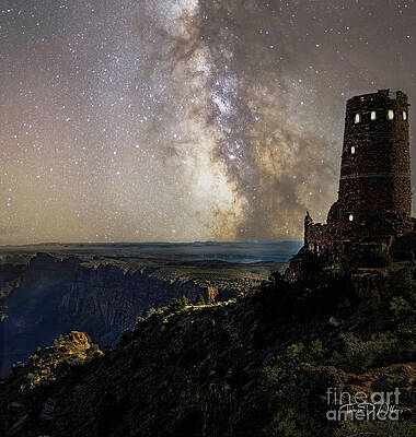 Sky Photograph - Milky Way Lights Up The Desert View Watchtower by Theresa D Williams Smoky Mountains