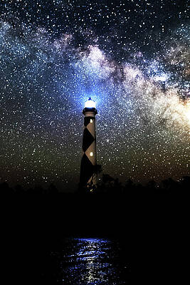 Lighthouse Wall Art featuring the photograph Milky Way Over Cape Lookout by Rob Narwid