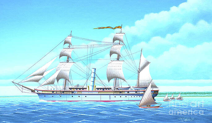 Boat Wall Art featuring the painting Millennium Of Sailing In Marshall Islands - German Warship SMS Nautilus by Keith Reynolds