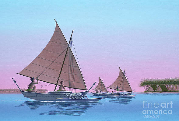 Boat Wall Art featuring the painting Millennium Of Sailing In Marshall Islands - Jaluit Malmel Outrigger Sailing Canoe by Keith Reynolds