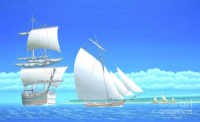 Boat Wall Art featuring the painting Millennium Of Sailing In Marshall Islands - Russian Brig Rurick by Keith Reynolds