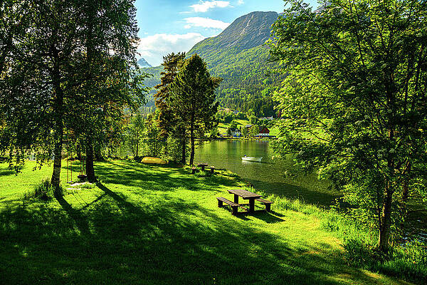 Nature Photograph - Mindresunde Camping, Lake Oppstyn, Norway by Anthony Hightower