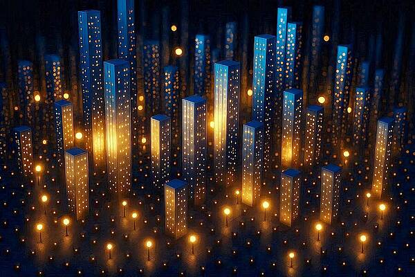 Cityscape of Glowing Skyscrapers Digital Art