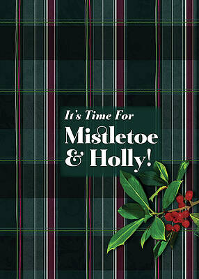 Plaid Mistletoe and Holly Design Wall Art