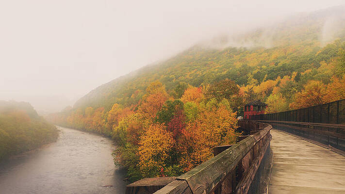 Fall Photograph - Misty Autumn At The Lehigh Gorge by Jason Fink
