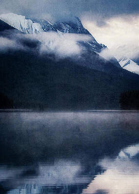 Reflection Wall Art featuring the photograph Maligne Lake Canadian Rockies Misty Mountain Reflection Fine Art Print by Dan Sproul