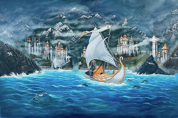 Wall Art featuring the painting Mithlond The Grey Havens by Marlene Little