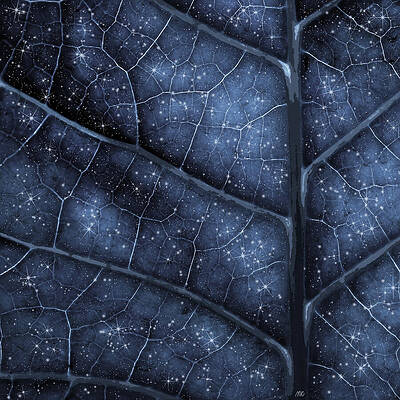 Mystical Starry Sky on Blue Leaf Wall Art