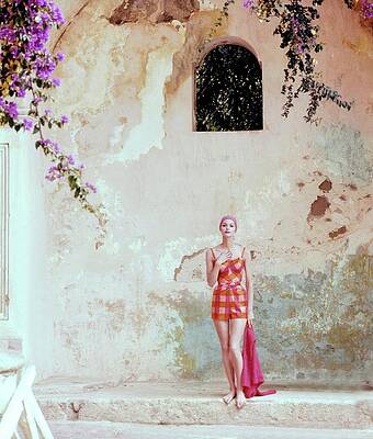 Swim Wall Art featuring the photograph Model In A Plaid Swimsuit by Tom Palumbo