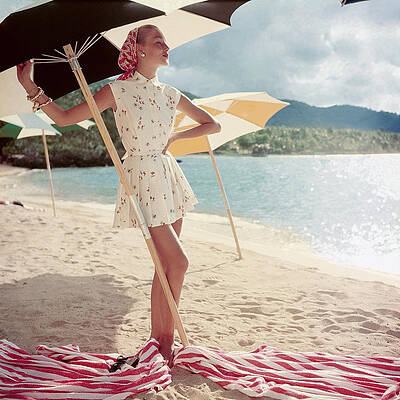 Model Under a Beach Umbrella Wall Art