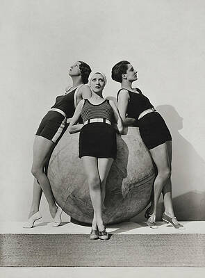 Three Women Posing with Large Ball Wall Art