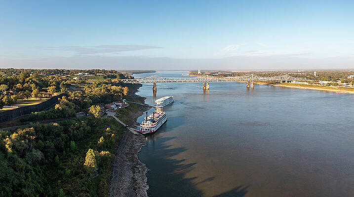 Modern Wall Art featuring the photograph Modern And Old River Cruise Boats Docked In Natchez Mississippi by Steven Heap
