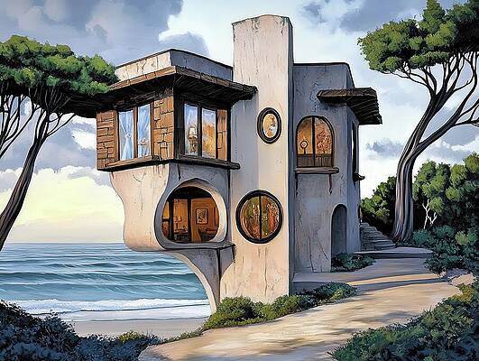 Seaside Modernist House Digital Art