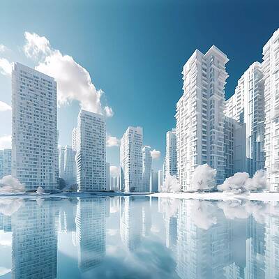 Modern Wall Art featuring the digital art Modern City Buildings Made Of White Sea Coral by Andre Petrov