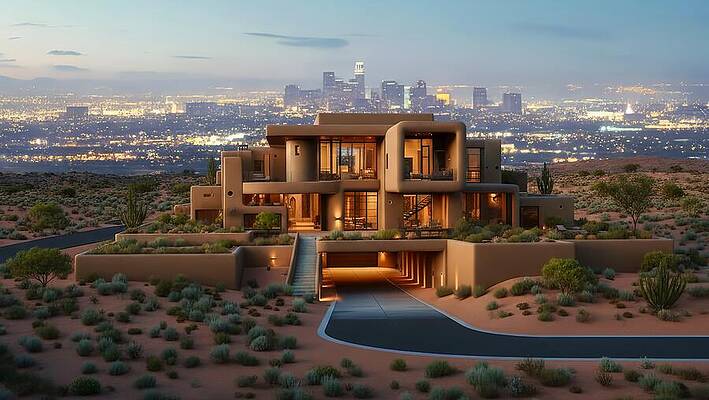 Modern Desert House at Dusk Wall Art