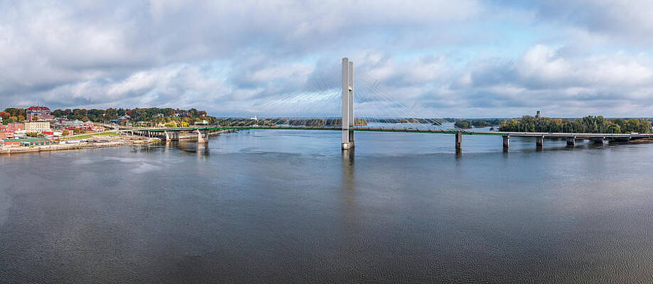 Modern Wall Art featuring the photograph Modern Suspension Bridge From Burlington Iowa To Illinois by Steven Heap