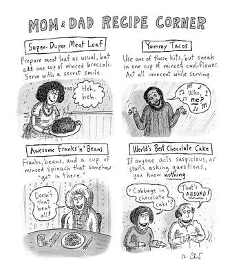 Meat Drawing - Mom And Dad Recipe Corner by Roz Chast