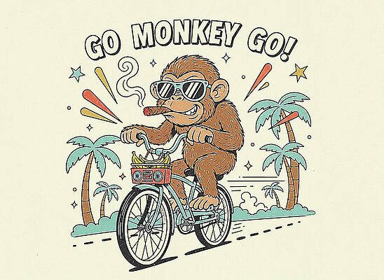 Monkey Riding a Bicycle with Cigar Wall Art