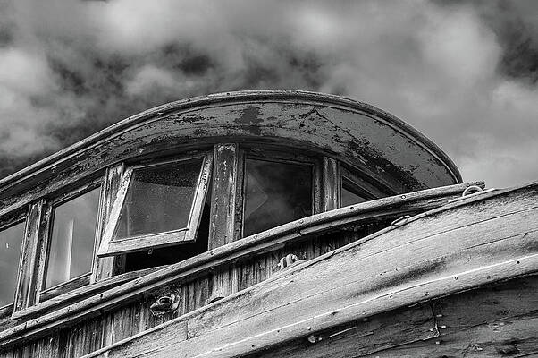 Wall Art featuring the photograph Monochrome Abandoned Fishing Boat At Icy Strait Point by Steven Heap