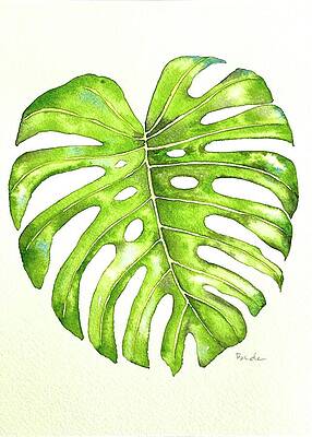 Green Monstera Leaf Painting