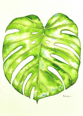 Vibrant Green Monstera Leaf Painting