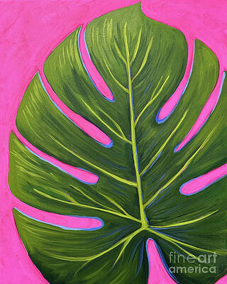 Vibrant Painting - Monstera Plant Leaf by Lucia Stewart