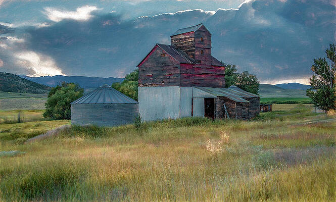 Country Photograph - Montana Granary, Fall Version by Marcy Wielfaert