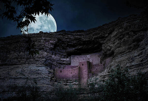 Wall Art featuring the photograph Montezuma's Castle Under A Harvest Moon by Rebecca Herranen