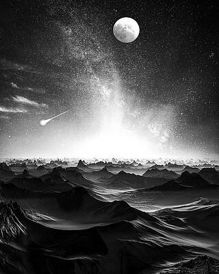 Moonlit Mountain Landscape Photograph