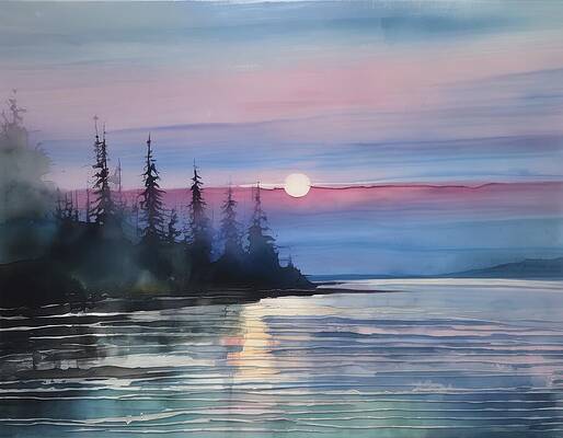 Reflection Digital Art - Moon Lake by Eris And AI