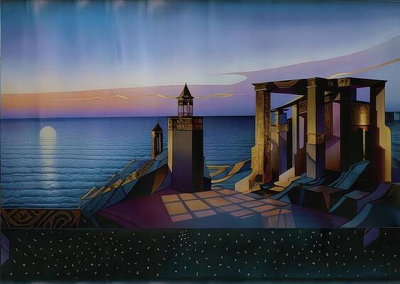 Sunset View Over Ancient Structure Digital Art