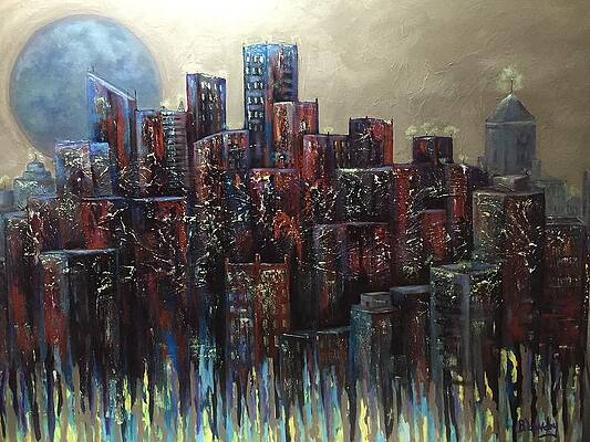 Wall Art featuring the painting Moon Over Miami by Barbara Landry