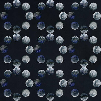 Fall Wall Art featuring the mixed media Moon Phases Ring Pattern On Night Sky, Summer Stargazing by Elizabeth Reich