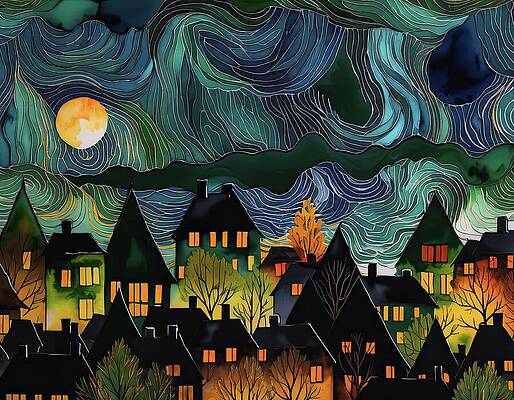 Sky Digital Art - Moon Town by Eris And AI