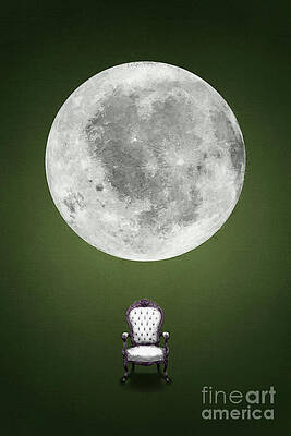 Moon Gazing with White Chair Digital Art