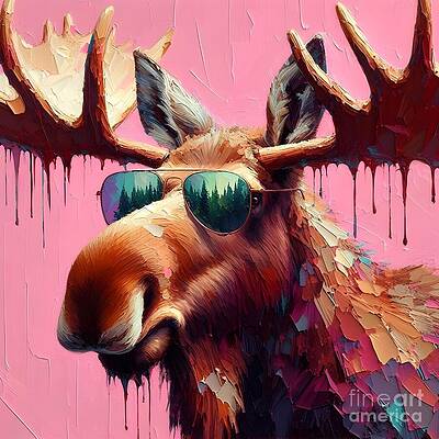 Vibrant Wall Art featuring the ai art Moose In Shades by Lucia Stewart