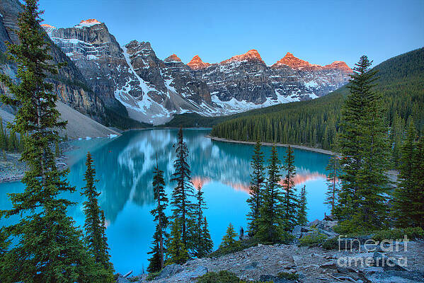 Sunrise Wall Art featuring the photograph Moraine Lake Sunrise From The Rockpile by Adam Jewell