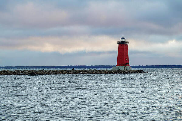 Fall Wall Art featuring the photograph Morning At The Manistique East Breakwater Light by Michael Collins