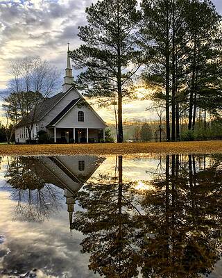 Christian Photograph - Morning Church Reflections by Greg Lane