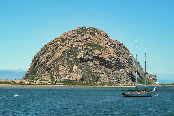 Wall Art featuring the photograph Morro Bay Harbor With Boat And Morro Rock by Matthew DeGrushe