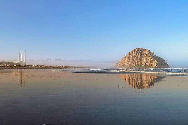 Wall Art featuring the photograph Morro Rock And Stacks Morning Reflection by Matthew DeGrushe