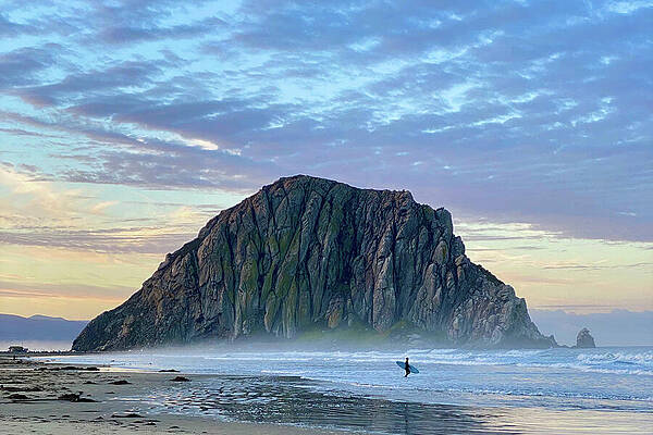 Wall Art featuring the photograph Morro Rock Beach With Surfer by Matthew DeGrushe