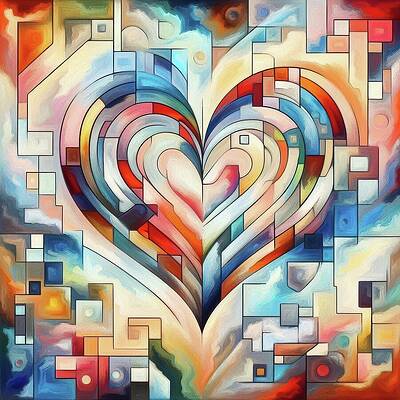 Geometric Wall Art featuring the digital art Mosaic Of Love A Heart Within Patterns LV1114 by Don Northup