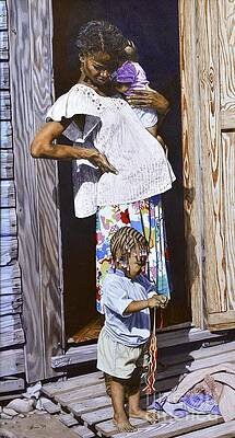 Mother and Children at Doorway by Nicole Minnis