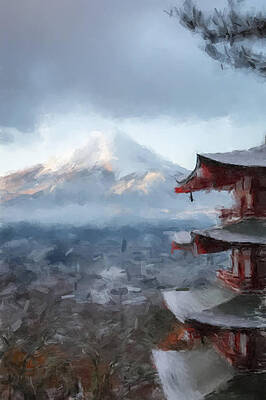 Japan Painting - Mount Fuji And Pagoda by Gary Arnold
