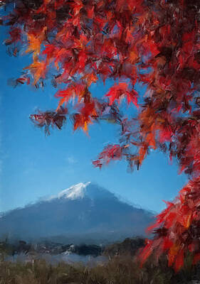 Japan Painting - Mount Fuji And Red Leaves by Gary Arnold