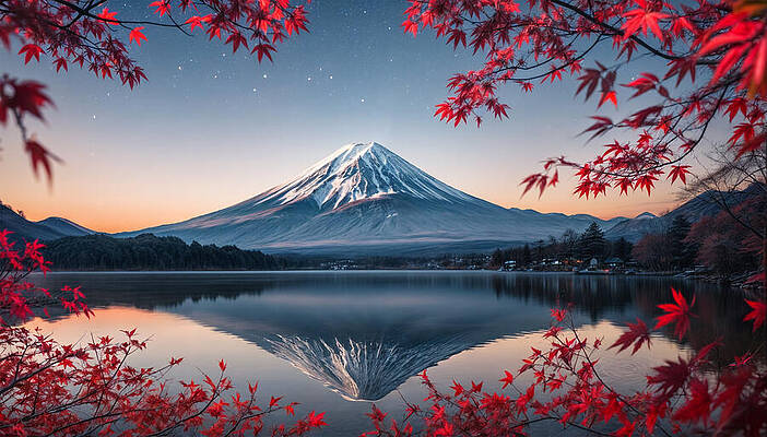 Mount Fuji with Autumn Leaves Wall Art