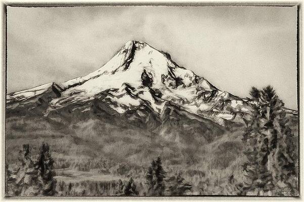 Wall Art featuring the painting Mount Hood - BW by Jeffrey Kolker